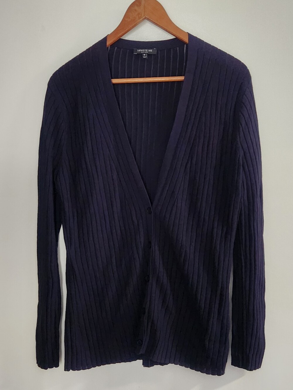 Lafayette 148 New York navy ribbed V-neck cardigan Size Med